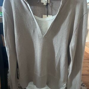 Elan Taupe V-Neck Knit Sweater